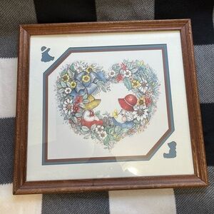Vintage Cottagecore Boy & Girl Heart Floral Spring Wreath Print Matted Framed